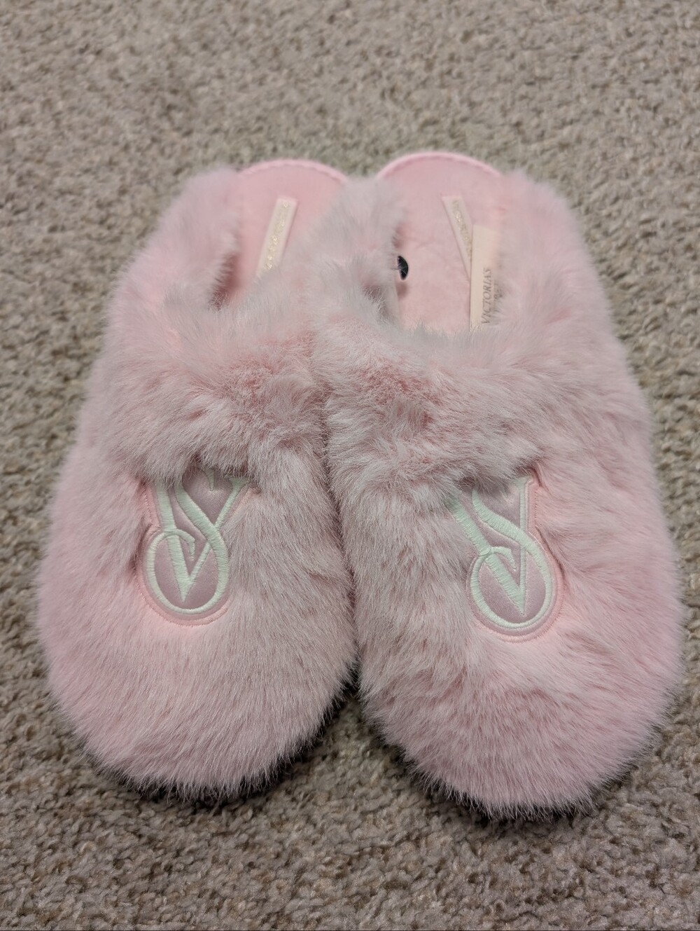 PINK Victoria's Secret Soft Baby Pink Faux Fur Slippers